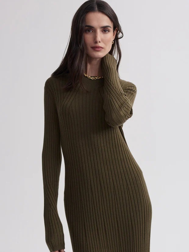 varley axel rib knit midi dress Axel Rib Knit Midi Dress, XS in Olive Night